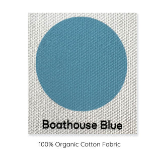 boathouse blue colour swatch cushion cover, 100% organic cotton sample.