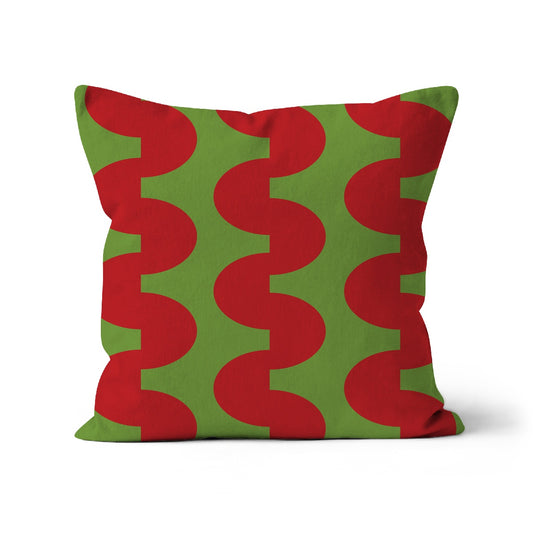 green and red wavy graphic cushion cover in 100% organic cotton. 