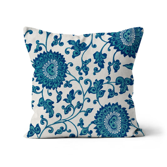 Chinoiserie cream and blue floral cushion cover 45x45cm square floral cushion cover.
