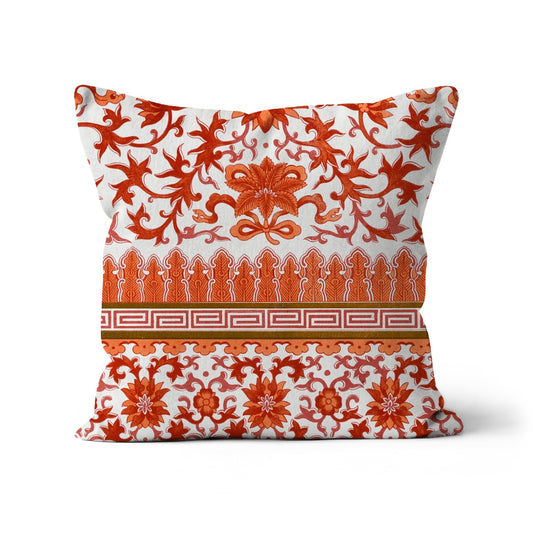 red floral chinoiserie cushion cover, red floral cushion cover in 100% organic cotton. 45x45cm