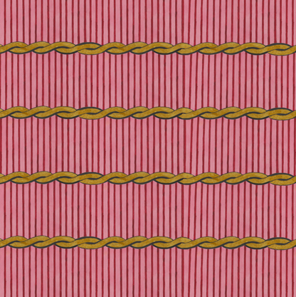 Sample of vintage artwork featuring pink and red stripes and gold twisted rope design.