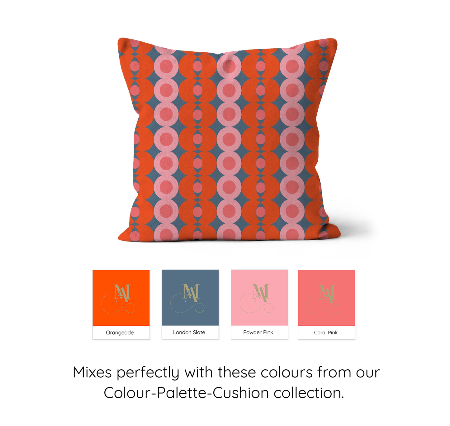 Graphic Apple Pattern in Orange Pink and Grey, Organic Cotton Cushion Cover