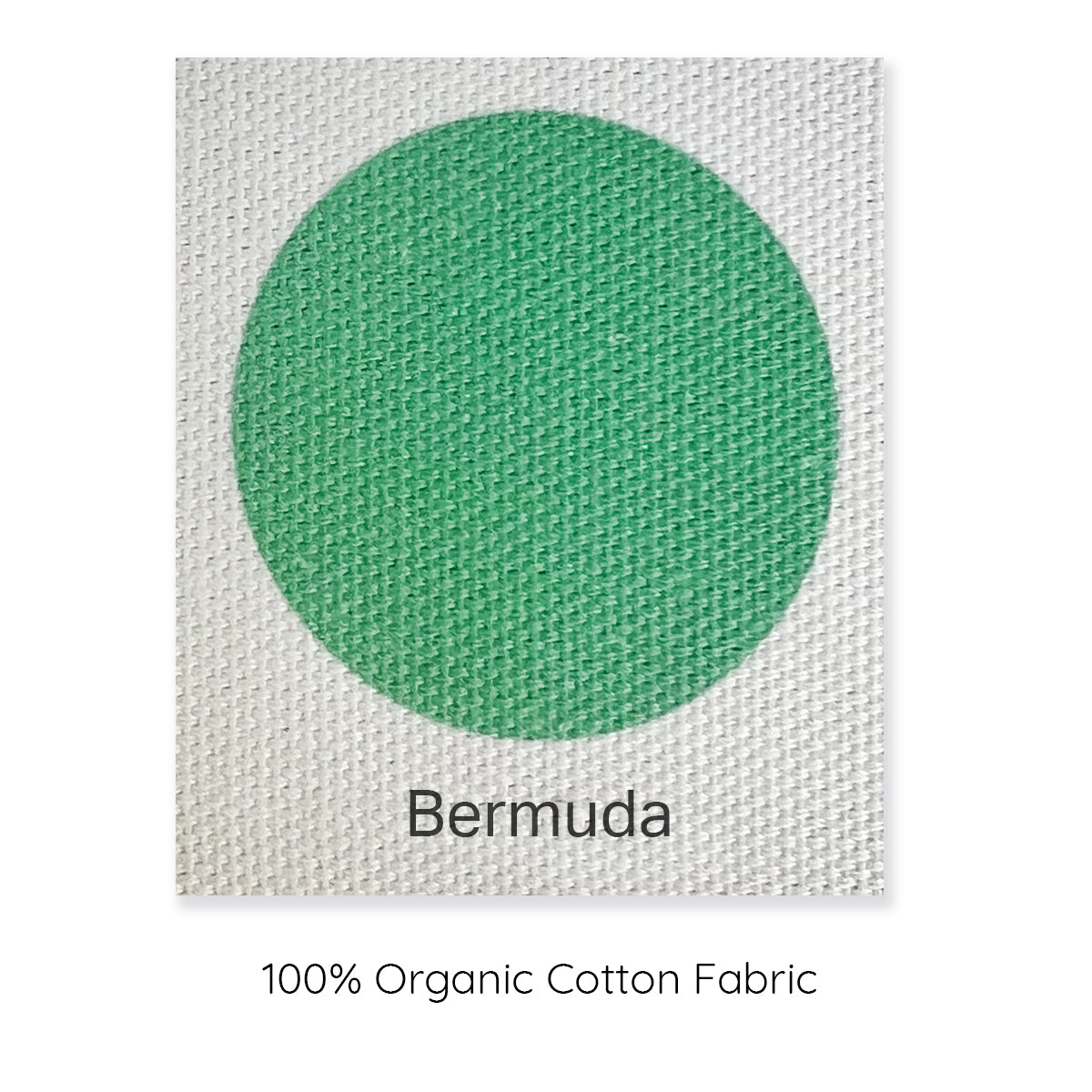 Bermuda blue, green colour swatch, organic cotton cover.