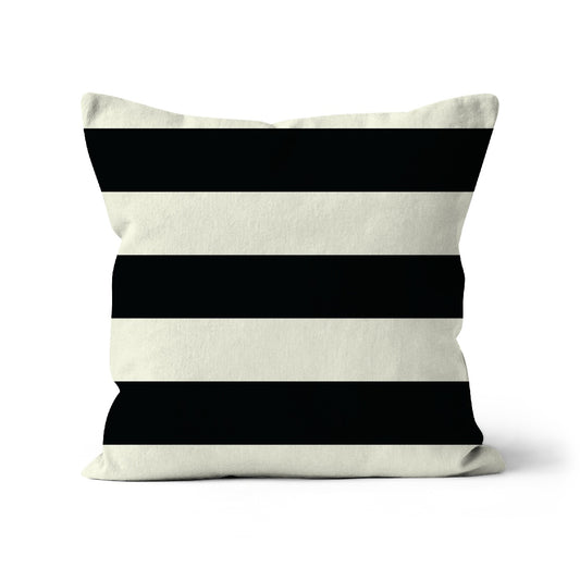 Square cushion with black and white horizontal stipe pattern, black and cream striped cushion, thick striped cushion cover 45x45cm