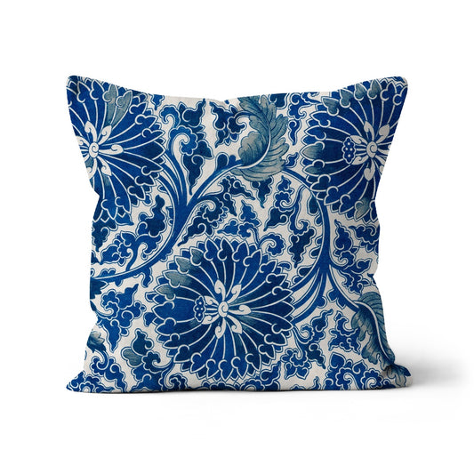 blue and white floral chinoiserie pattern cushion cover in sqaure 45x45cm