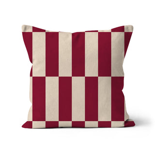 Burgundy red and beige checkerboard cushion cover, 100% organic cotton, designed by Mode Abode in Brighton, UK.