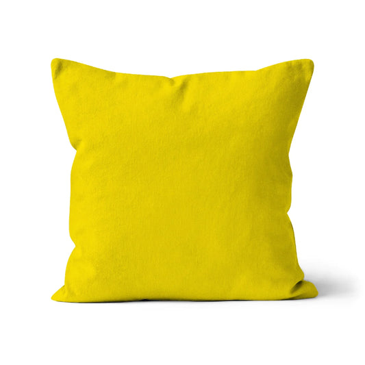 Bright yellow cushion cover. Organic cotton cushion cover. Sustainable made in the UK., canary yellow cushion cover, 45x45cm yellow cushion cover, organic yellow cushion cover, bright yellow cushion cover.