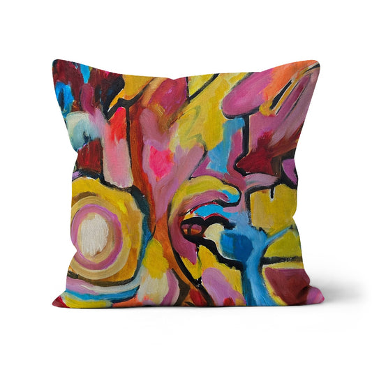 square shaped cushion with colourful abstract art design