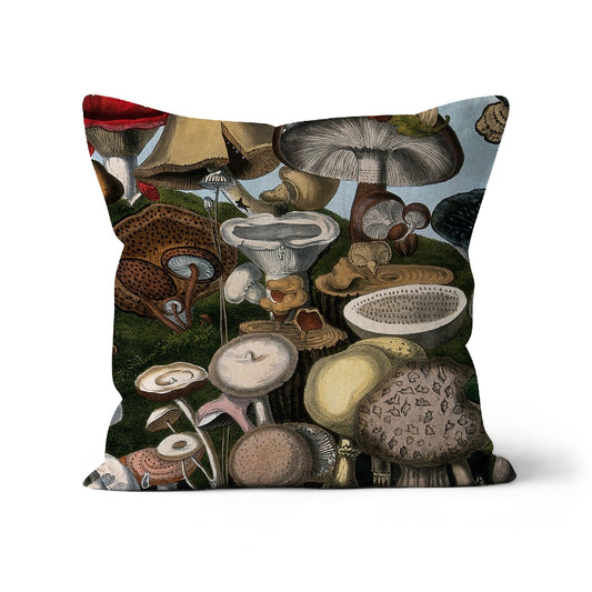 Cushion cover with vintage watercolour illustration of wild fungi , mushroom cushion cover.