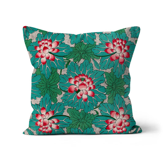 Colourful floral cushion cover Chinoiserie square cushion cover in organic cotton 