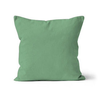 Pale green organic cotton cushion cover, make in the uk, sustainably made homeware, eco-friendly inks, grey-green cushion cover, light green cushion cover, square green cushion cover, 18x18" light green cushion cover, velvet green square cushion, rectangle green cushion cover, pale green cushion, 100% organic cotton cushion colour, matcha green cushion cover.