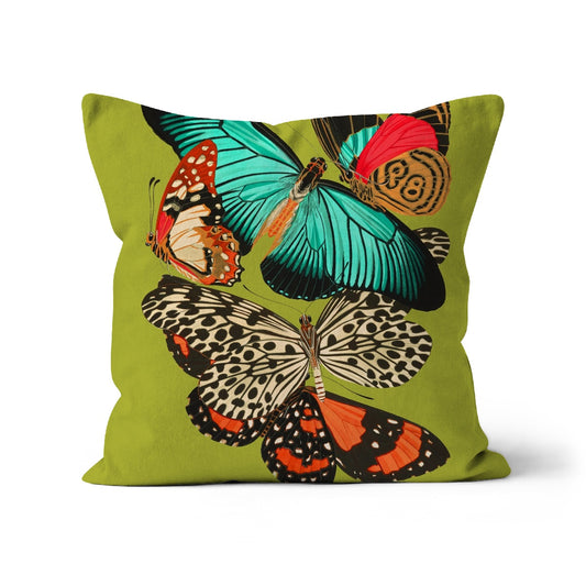 pistachio coloured cushion cover with butterflies, square organic cotton cushion cover. Butterfly cushion cover in green.