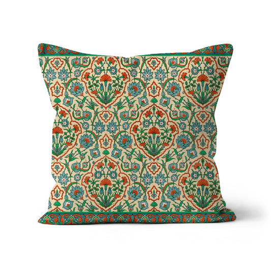 square shaped cushion with arabesque design