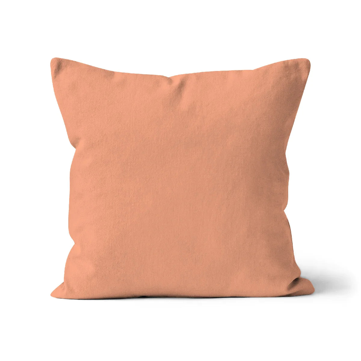 Square plain colour peachy pink cotton cushion cover, sustainably made in the UK, machine washable. Eco-friendly inks, organic homeware