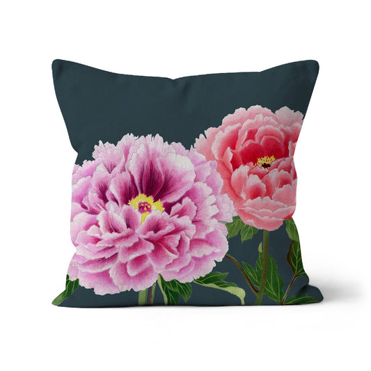 charcoal cushion cover, pink peony cushion cover, grey cushion cover.