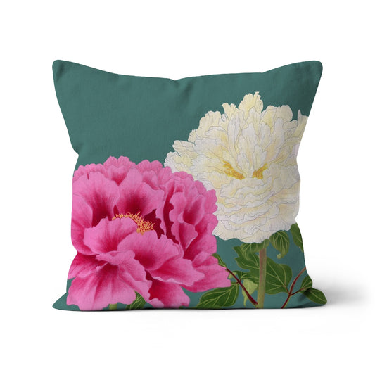 green cushion cover, yellow and pink peony cushion 45x45cm cushon cover inorganic cotton.