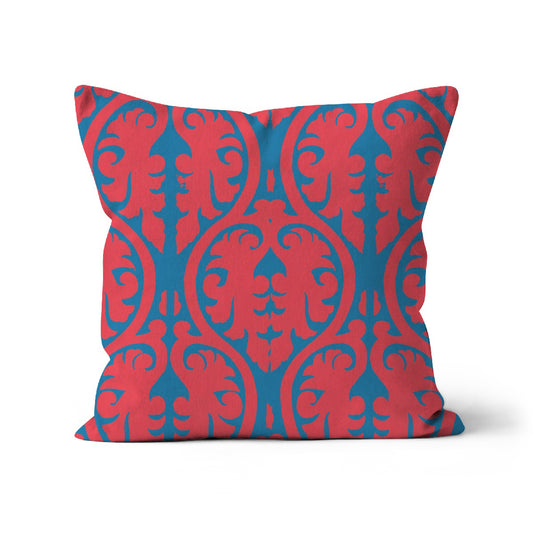 Square cushion with pink and blue  Baroque  pattern 