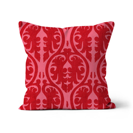 Square cushion with pink and red Baroque  pattern 