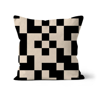 Black and cream geometric organic cotton cushion cover with pixel style checker pattern, designed by Mode Abode