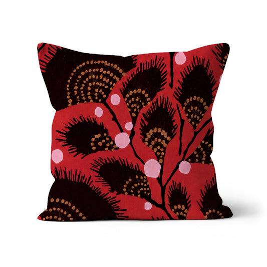 red feather cushion cover in organic cotton 45x45cm, Art Nouveau cushion cover.