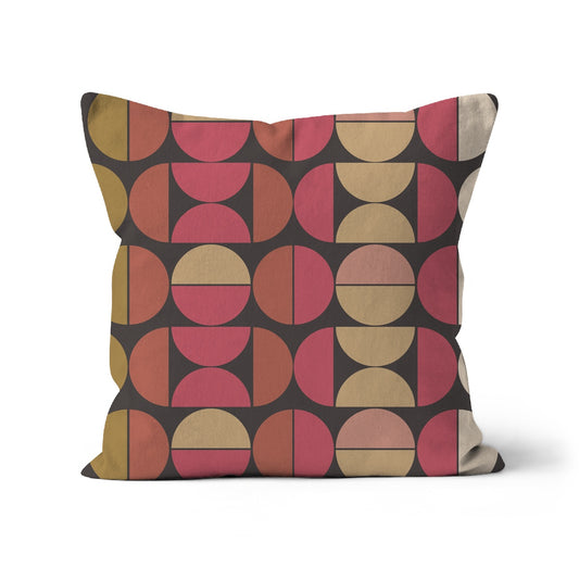 Square shaped cushion with Bauhaus style graphic pattern. Pink, beige and grey colour combination.