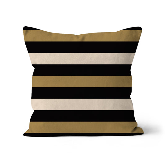 Square cushion with black white and cream stripes