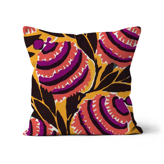 yellow and brown floral original cushion cover design by Eugène Séguy, organic square cushion cover, 45x45cm cushion cover art deco.   