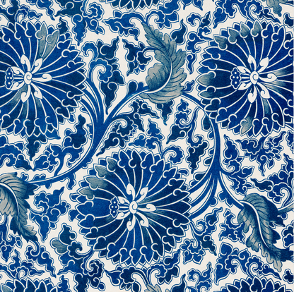 blue and white chinoiserie cushion cover design