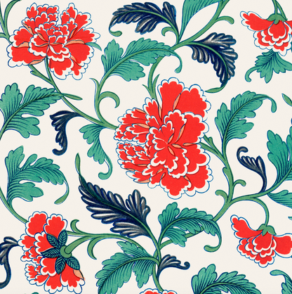 red floral cushion cover artwork, chinoiserie. 