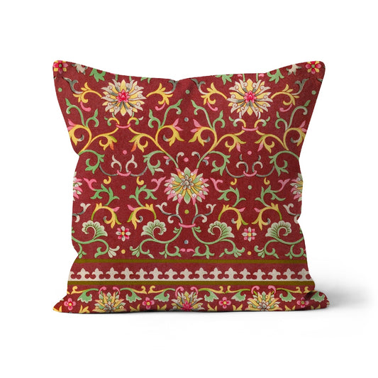 red floral cushion cover, 45x45cm cushion cover, square red cushion cover in organic cotton.