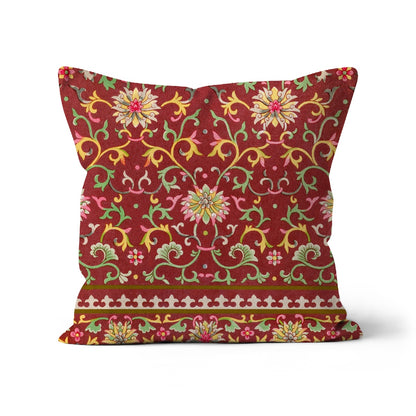 red floral cushion cover, 45x45cm cushion cover, square red cushion cover in organic cotton.