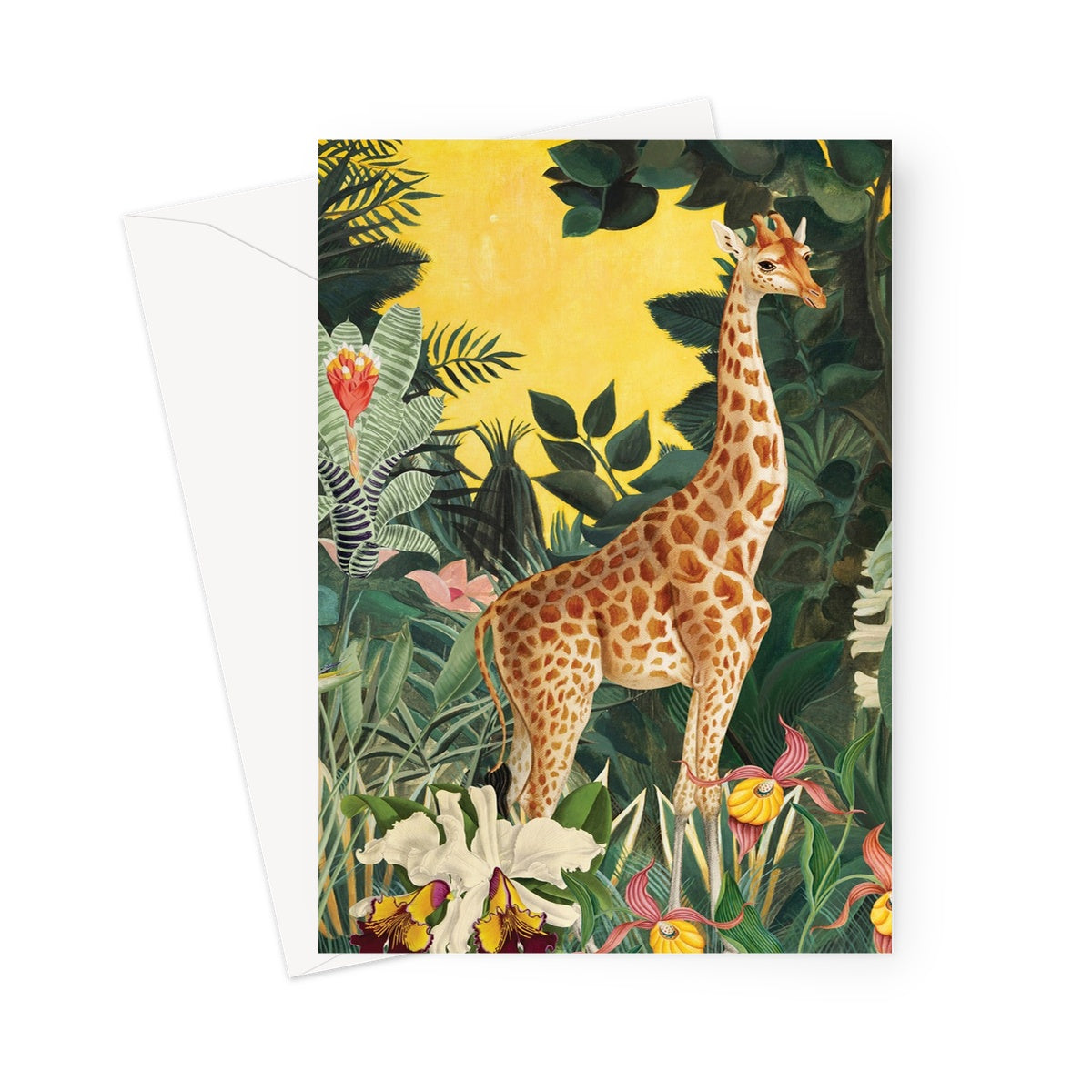 giraffe birthday, greetings card, tropical giraffe greetings card. 