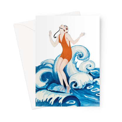 swimming lady greetings card