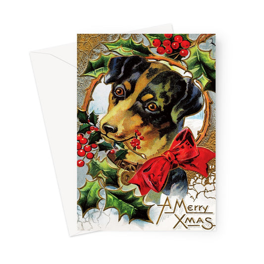 dog vintage Christmas card, dog Christmas card, vintage dog Christmas card, merry Christmas dog card.