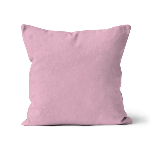 Pretty, pale pink organic cushion cover. Square scatter cushion cover. Printed on both sides. Double-sided colour. Machine washable. Made with eco-inks and sustainably made-to-order in the UK, pastel pink cushion cover, pink cushion cover, square cushion cover in organic cotton.