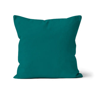 Blue-green colour cushion cover. Green cushion cover. Square cushion cover. Unfilled cushion. Organic cotton pillow cover. Made in the UK. Sustainable homeware. Plain green colour cushion cover. Eco-friendly cushions. High-quality cotton cushion covers. Machine washable cushion covers. Removable plain colour cushion covers.