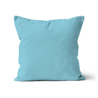 Beautiful light blue colour cotton cushion cover. Light blue cushion cover. Blue pillow cover. Organic cotton. Square cushion cover. Unfilled cushion. Organic cotton cushion. Made in the UK. British-Made. Sustainable homeware. Plain cushion covers. Eco-friendly cushion. High-quality cushion covers. Machine washable cushion covers. Plain colour cushion covers.