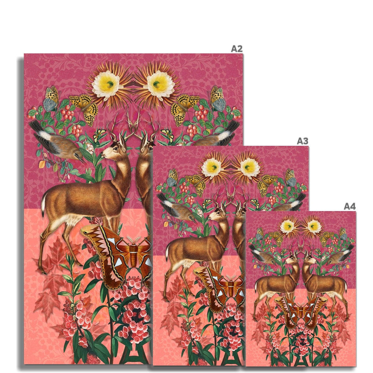 modeabode pink deer and butterflies print sizes A2,A3 and A4.