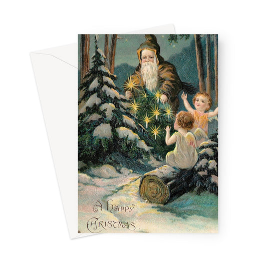 Christmas tree card, vintage Christmas card, angel Christmas card, angels card, happy Christmas card. 
