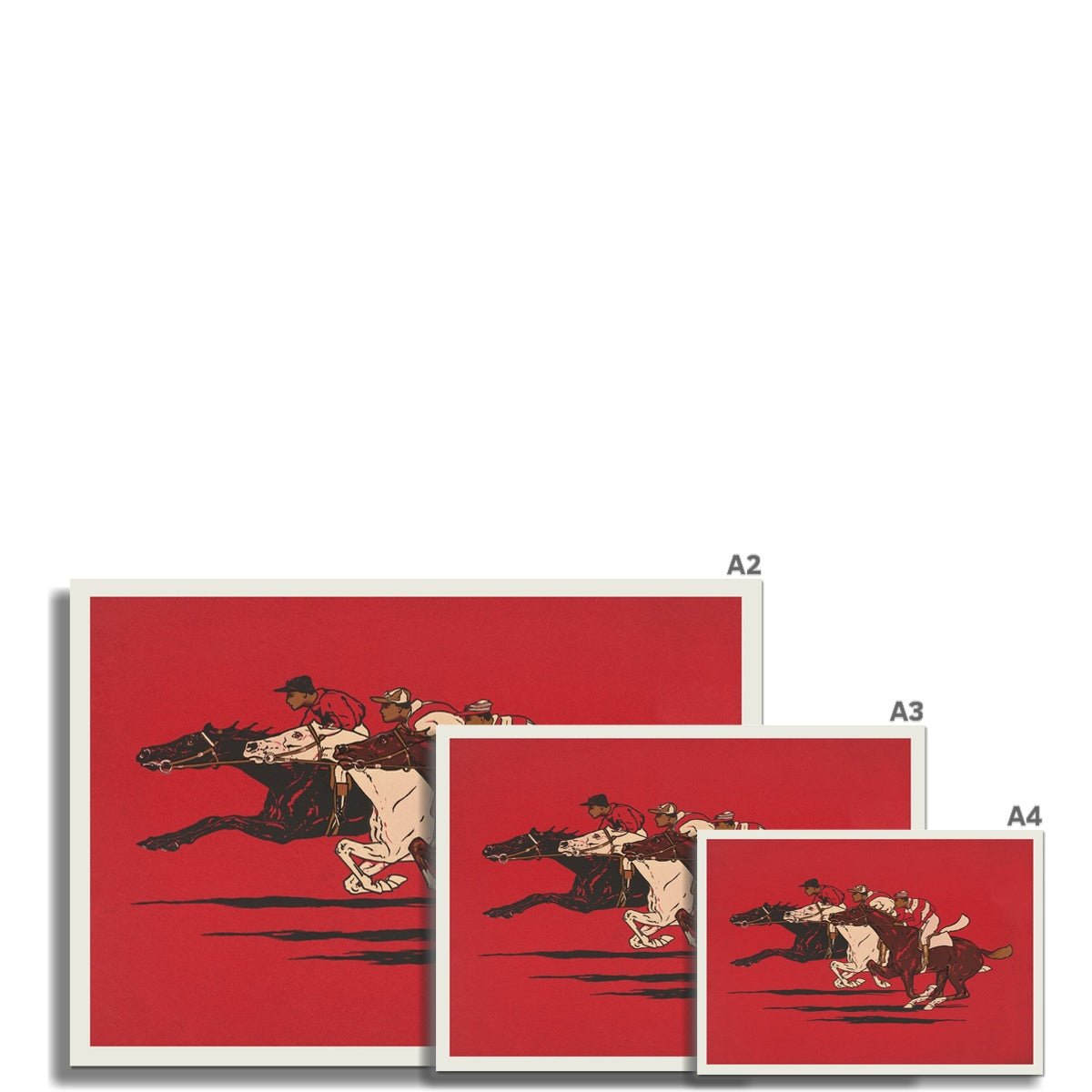 red horse racing print in A4, A3 and A2.