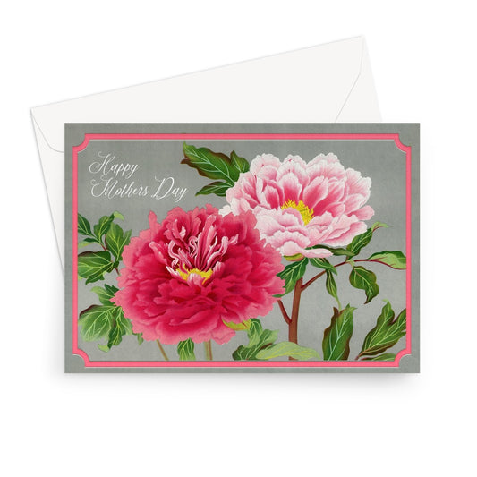 floral mothers day card, Japanese style mothers day card, peony mothers day card.