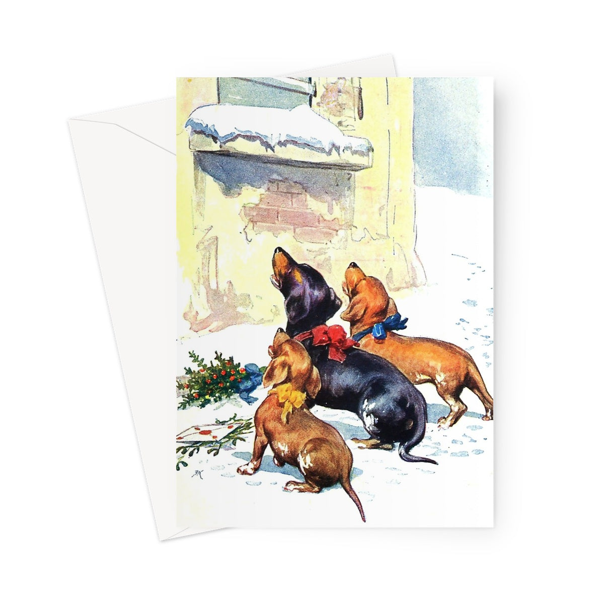 sausage dog Christmas card, vintage sausage dog Christmas c and, dog Christmas card, Christmas card for dog lovers, 