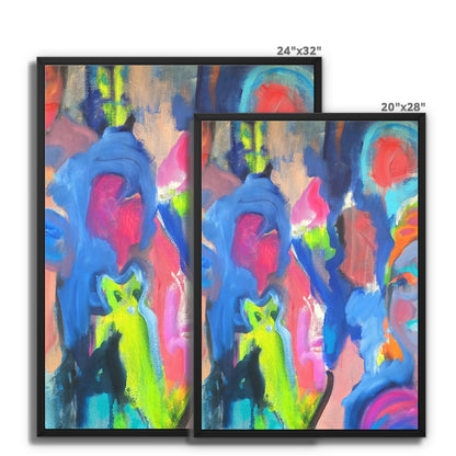 Two sized framed artwork sizes 24"x 32" and 20 inch x 28" inch  portrait shaped colourful abstract artwork in Naïve, Outsider art, style